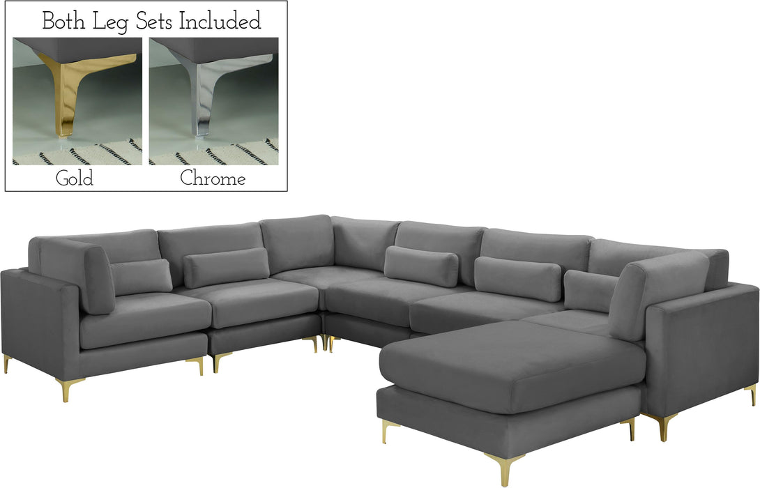 Julia Grey Velvet Modular Sectional (7 Boxes) - Furniture Stars (Chicago, IL)