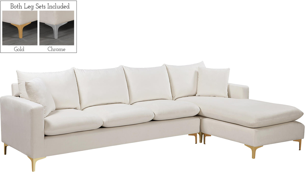 Naomi Cream Velvet 2pc. Reversible Sectional - Furniture Stars (Chicago, IL)