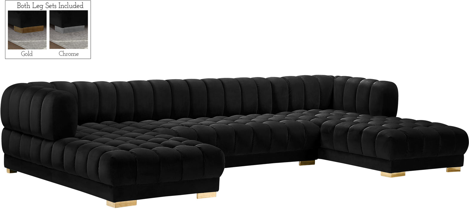 Gwen Black Velvet 3pc. Sectional (3 Boxes) - Furniture Stars (Chicago, IL)