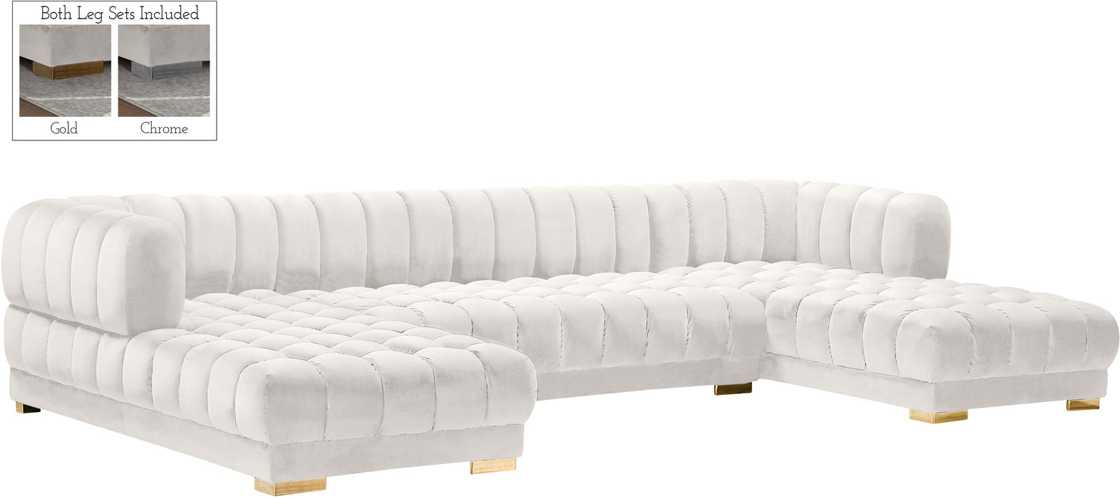 Gwen Cream Velvet 3pc. Sectional (3 Boxes) - Furniture Stars (Chicago, IL)