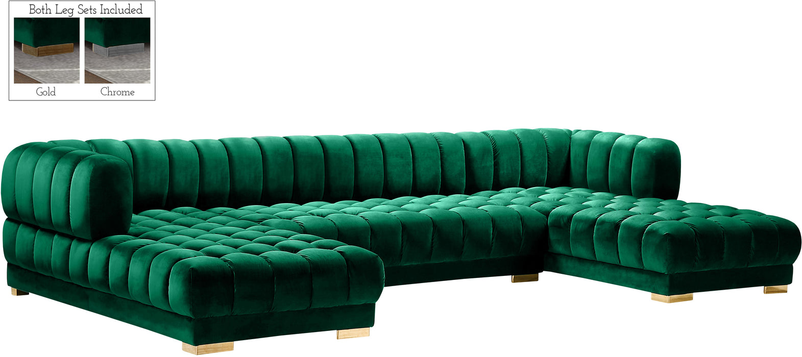 Gwen Green Velvet 3pc. Sectional (3 Boxes) - Furniture Stars (Chicago, IL)