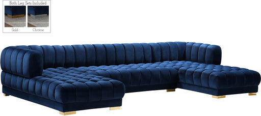 Gwen Navy Velvet 3pc. Sectional (3 Boxes) - Furniture Stars (Chicago, IL)