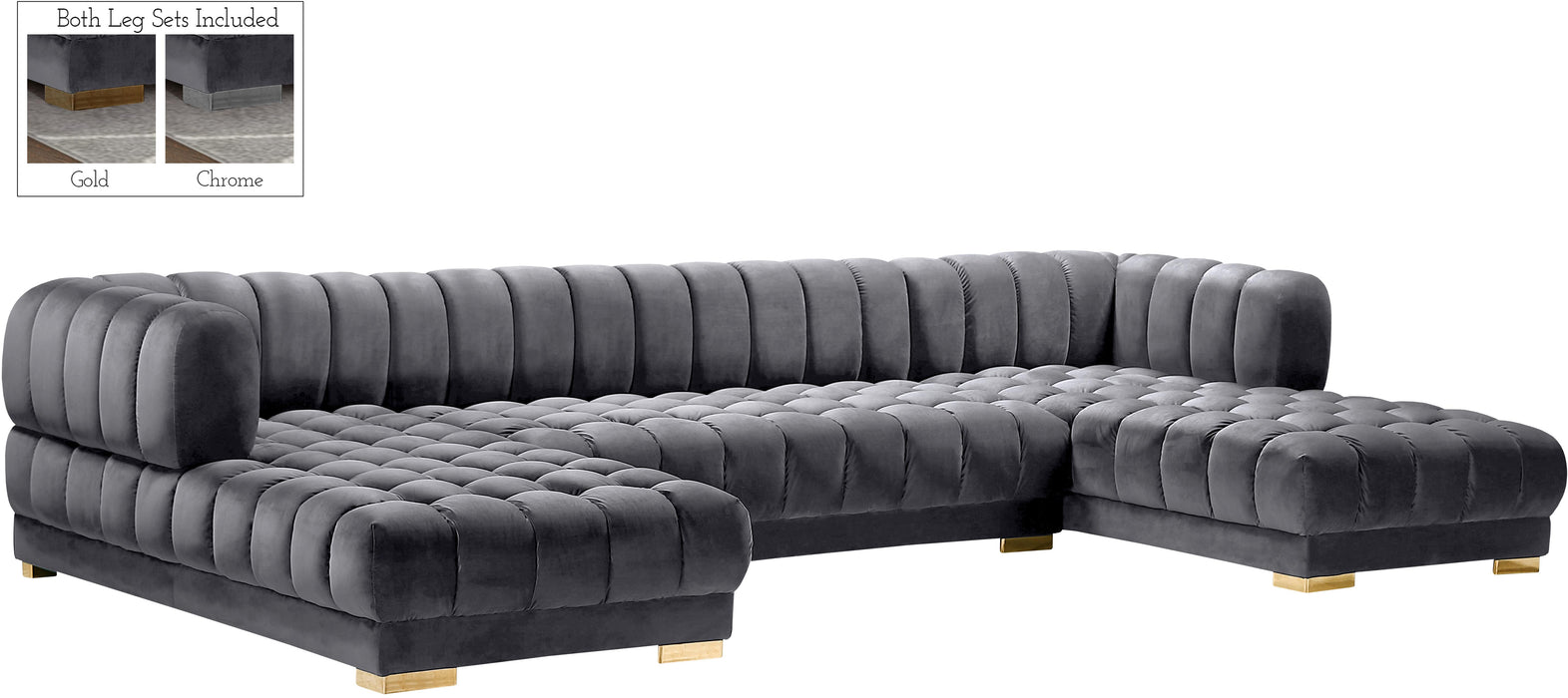 Gwen Grey Velvet 3pc. Sectional (3 Boxes) - Furniture Stars (Chicago, IL)