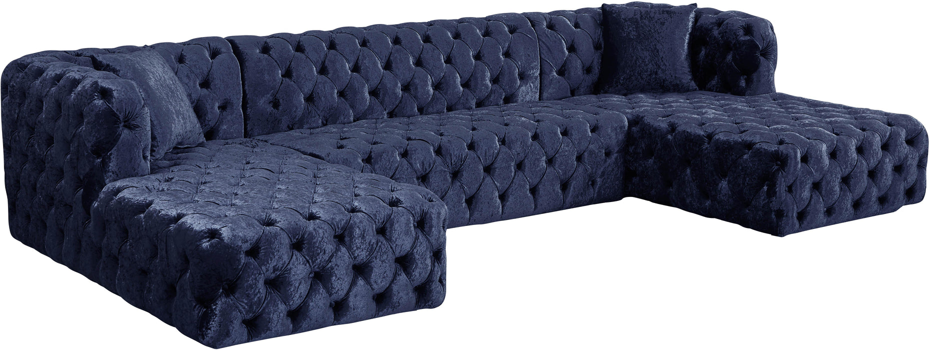Coco Navy Velvet 3pc. Sectional (3 Boxes) - Furniture Stars (Chicago, IL)