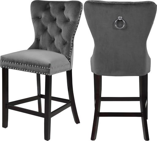Nikki Grey Velvet Stool - Furniture Stars (Chicago, IL)