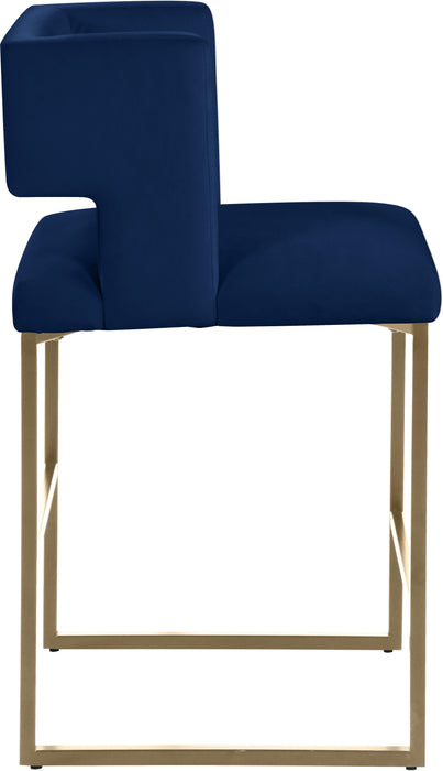 Caleb Navy Velvet Counter Stool - Furniture Stars (Chicago, IL)