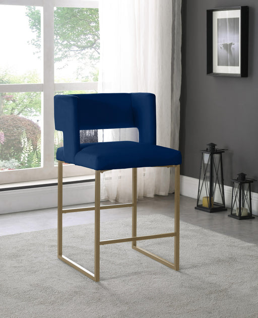 Caleb Navy Velvet Counter Stool - Furniture Stars (Chicago, IL)