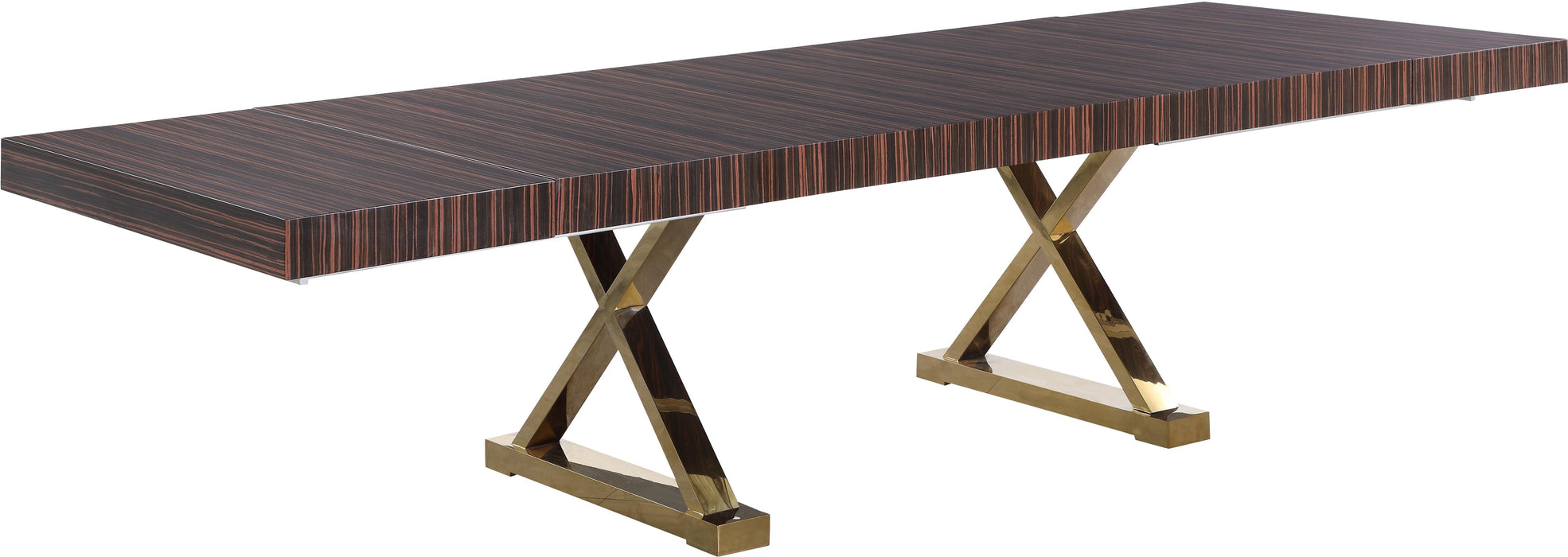 Excel Brown Zebra Wood Veneer Lacquer Extendable Dining Table (3 Boxes) - Furniture Stars (Chicago, IL)