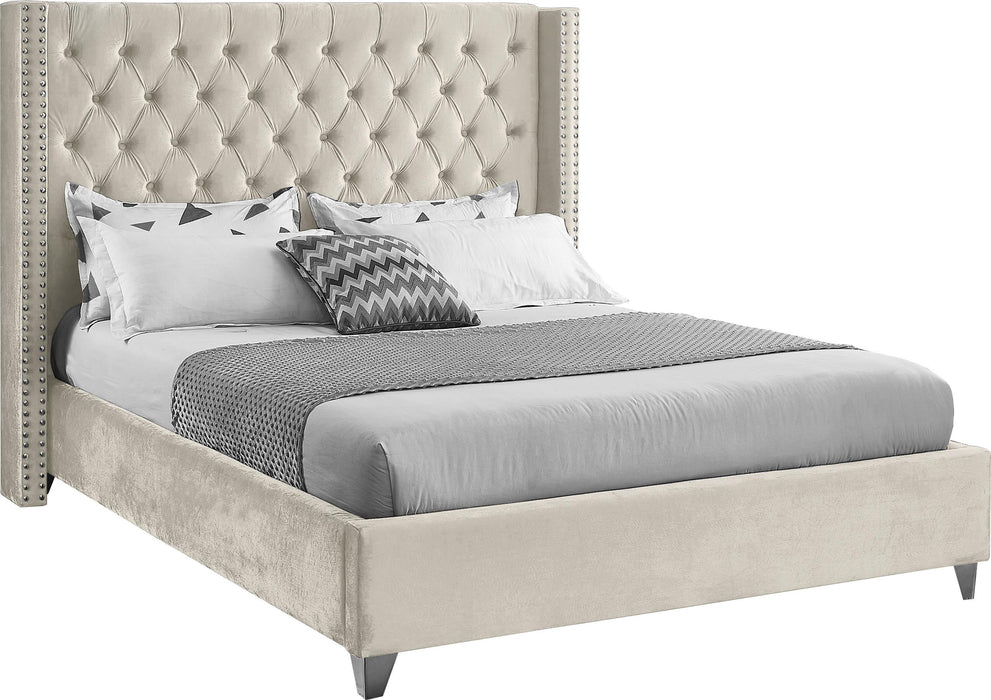 Aiden Cream Velvet Queen Bed - Furniture Stars (Chicago, IL)