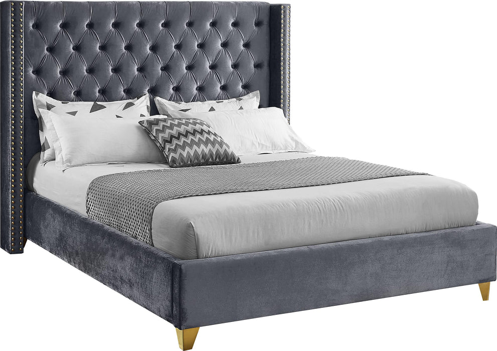 Barolo Grey Velvet Queen Bed - Furniture Stars (Chicago, IL)