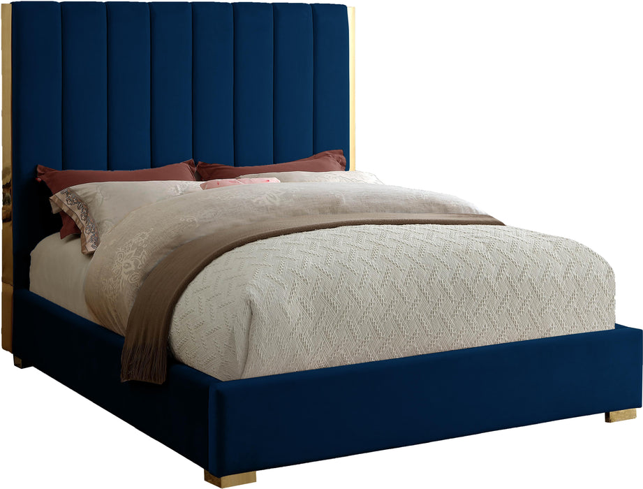 Becca Navy Velvet King Bed - Furniture Stars (Chicago, IL)