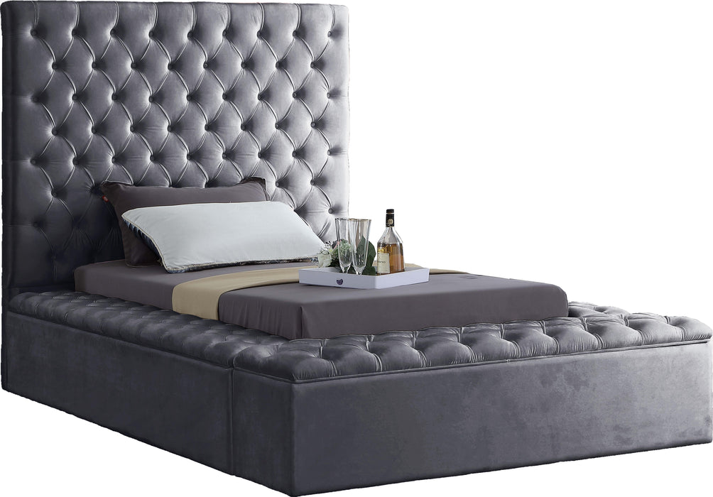 Bliss Grey Velvet Twin Bed (3 Boxes) - Furniture Stars (Chicago, IL)