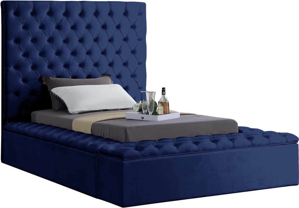 Bliss Navy Velvet Twin Bed (3 Boxes) - Furniture Stars (Chicago, IL)