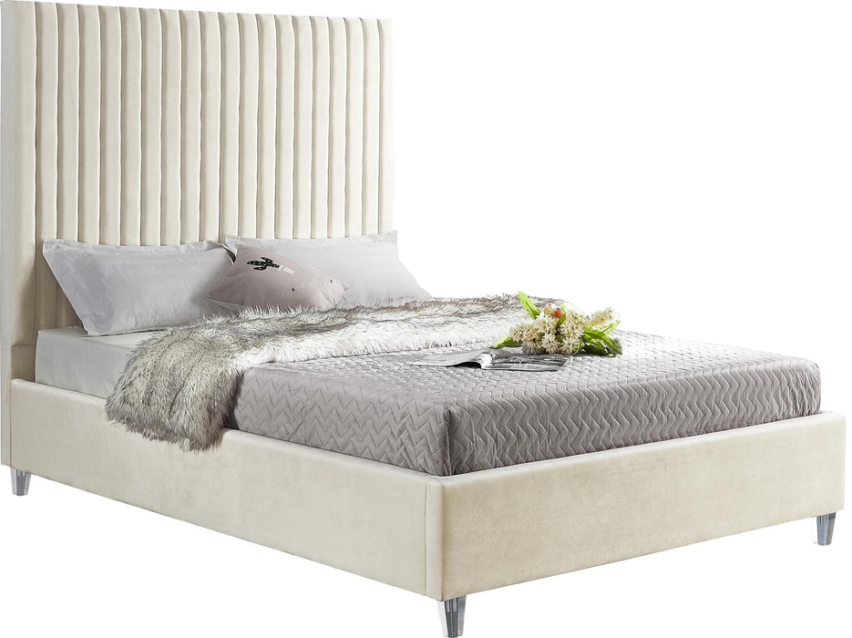Candace Cream Velvet Queen Bed - Furniture Stars (Chicago, IL)