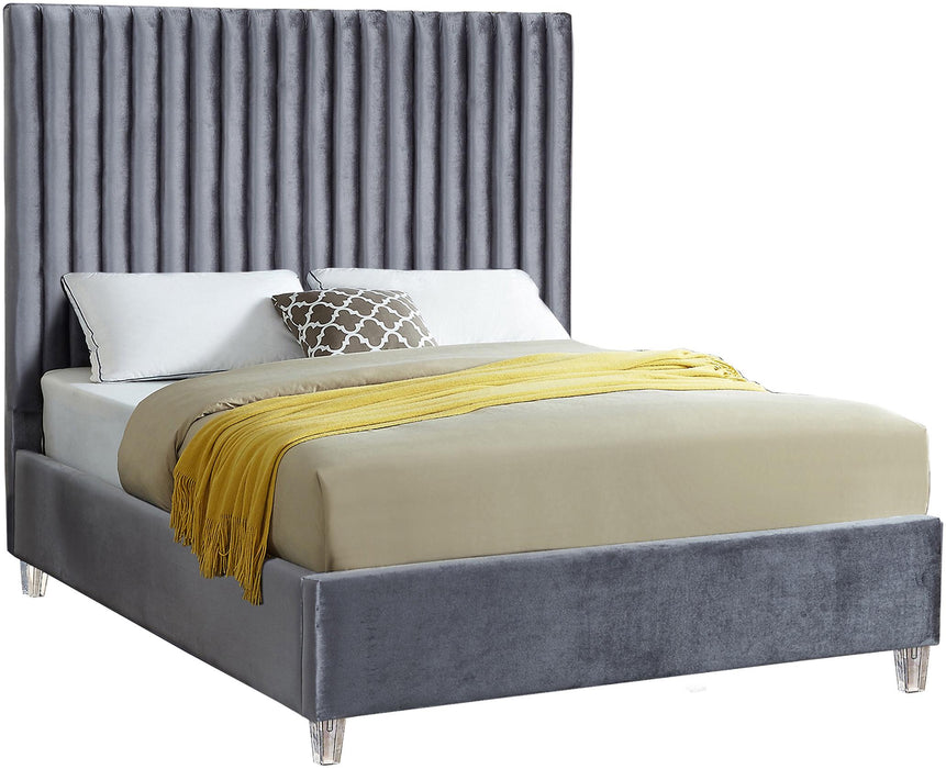 Candace Grey Velvet Queen Bed - Furniture Stars (Chicago, IL)