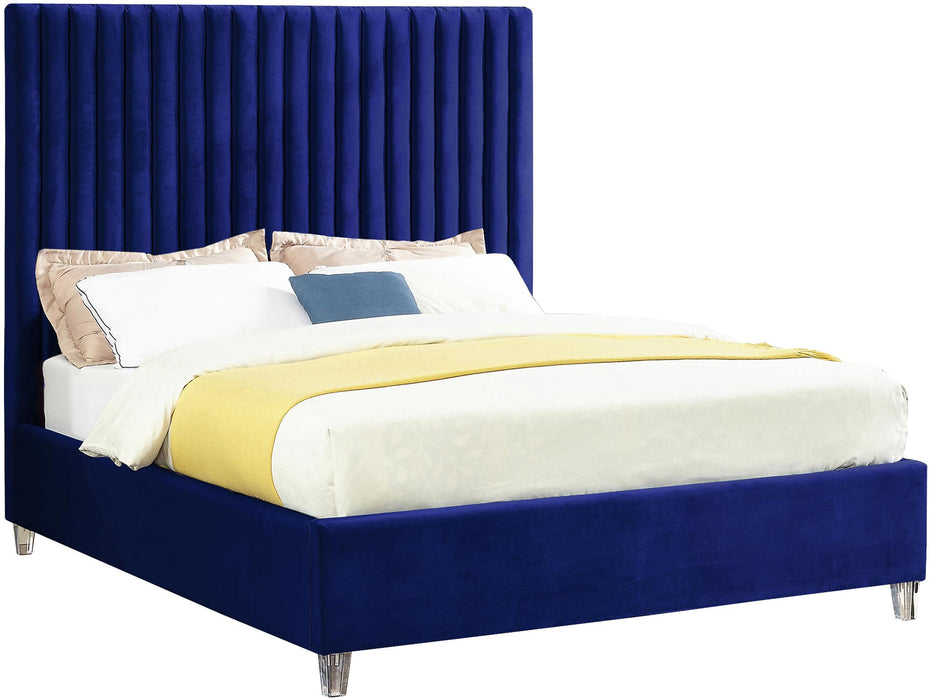 Candace Navy Velvet Queen Bed - Furniture Stars (Chicago, IL)