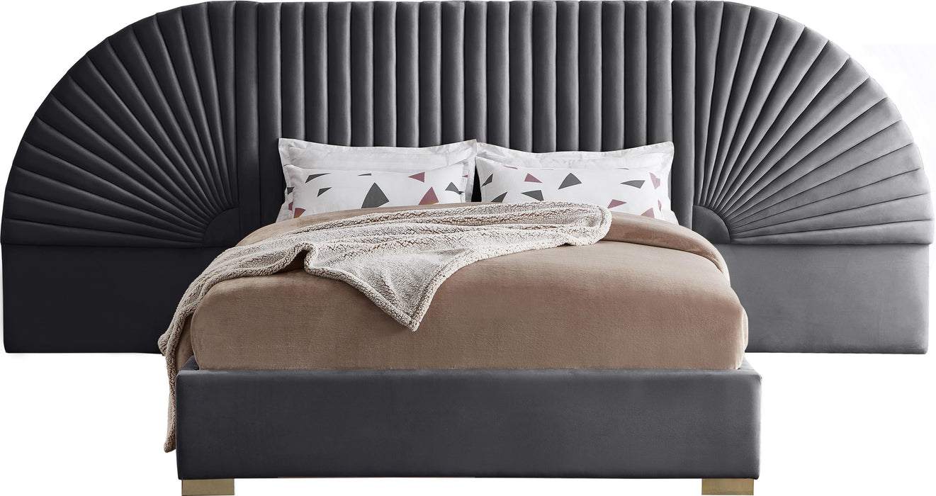 Cleo Grey Velvet Queen Bed (3 Boxes) - Furniture Stars (Chicago, IL)