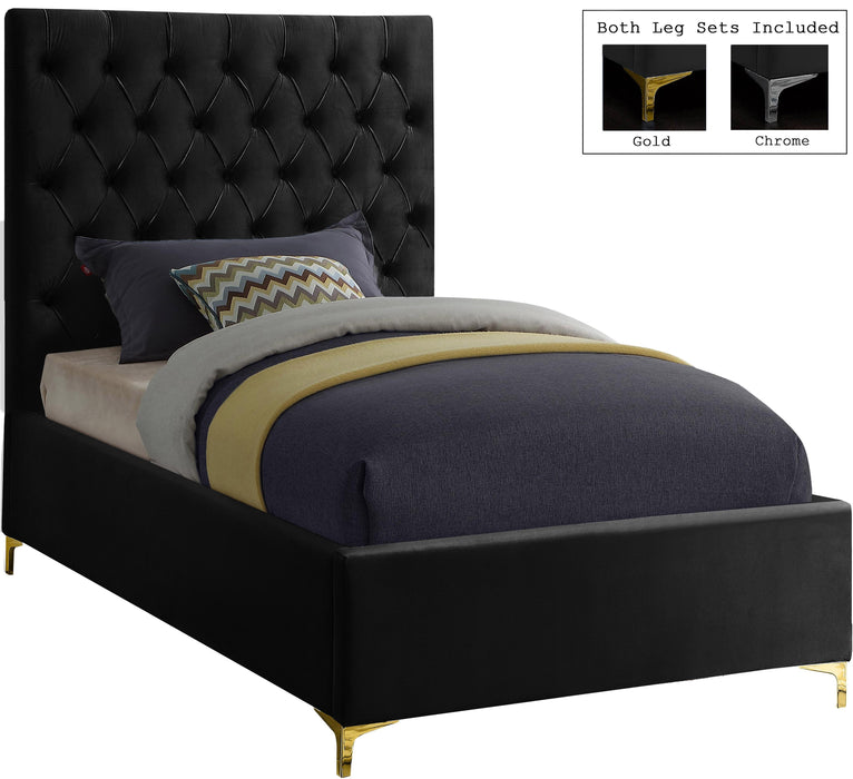 Cruz Black Velvet Twin Bed - Furniture Stars (Chicago, IL)