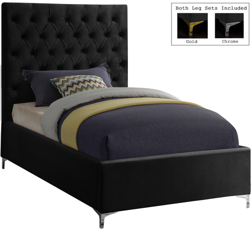 Cruz Black Velvet Twin Bed - Furniture Stars (Chicago, IL)