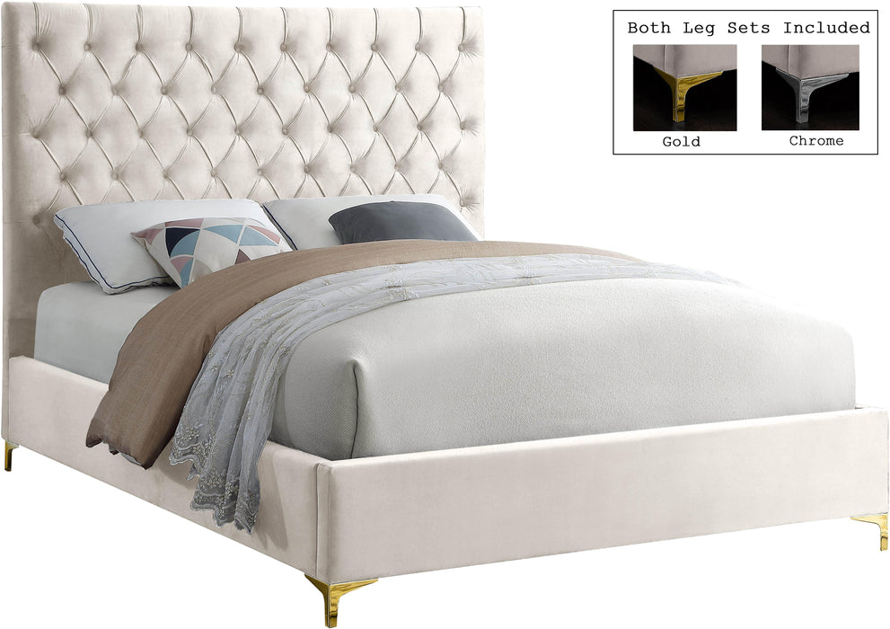Cruz Cream Velvet Queen Bed - Furniture Stars (Chicago, IL)