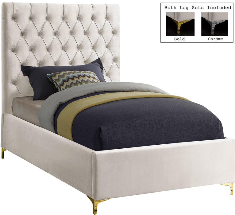 Cruz Cream Velvet Twin Bed - Furniture Stars (Chicago, IL)