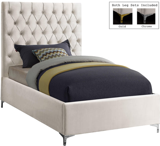 Cruz Cream Velvet Twin Bed - Furniture Stars (Chicago, IL)