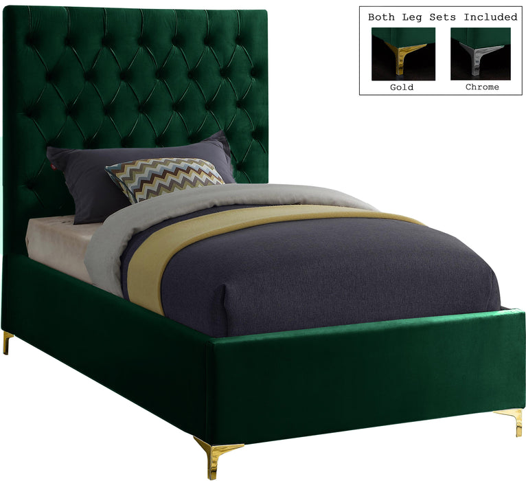 Cruz Green Velvet Twin Bed - Furniture Stars (Chicago, IL)
