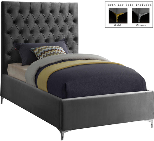 Cruz Grey Velvet Twin Bed - Furniture Stars (Chicago, IL)