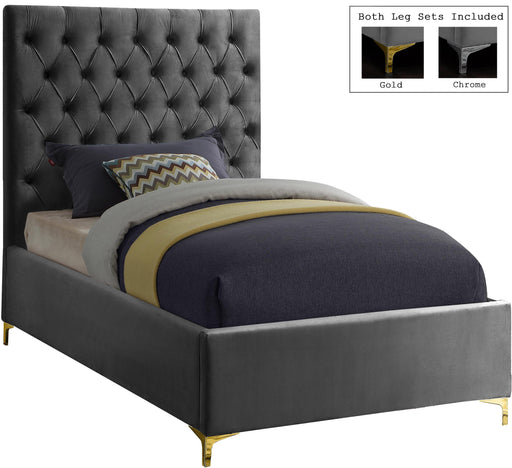 Cruz Grey Velvet Twin Bed - Furniture Stars (Chicago, IL)