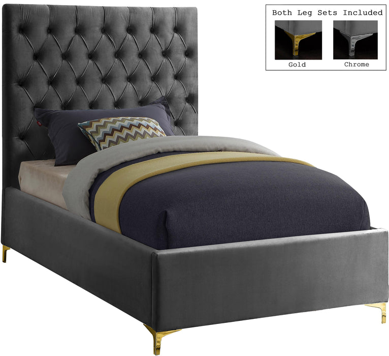 Cruz Grey Velvet Twin Bed - Furniture Stars (Chicago, IL)
