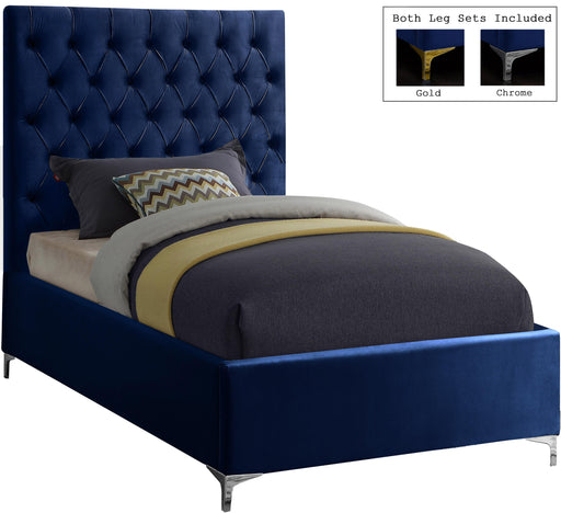 Cruz Navy Velvet Twin Bed - Furniture Stars (Chicago, IL)