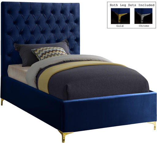 Cruz Navy Velvet Twin Bed - Furniture Stars (Chicago, IL)