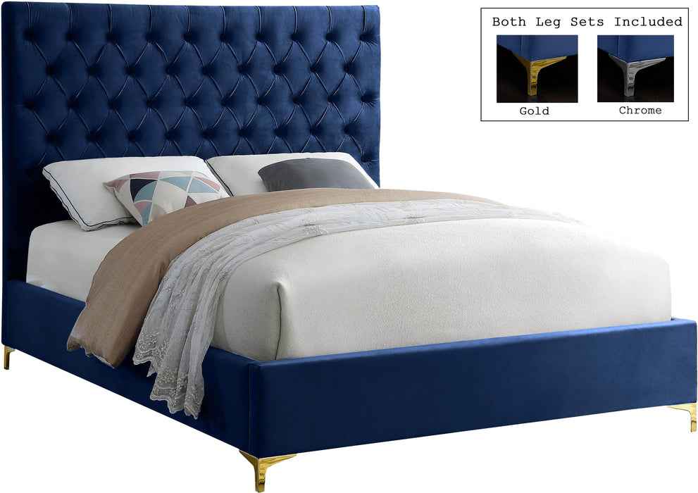 Cruz Navy Velvet King Bed - Furniture Stars (Chicago, IL)