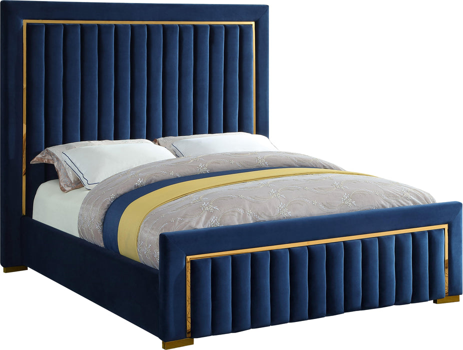 Dolce Navy Velvet King Bed (3 Boxes) - Furniture Stars (Chicago, IL)