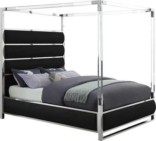 Encore Black Faux Leather Queen Bed (4 Boxes) - Furniture Stars (Chicago, IL)