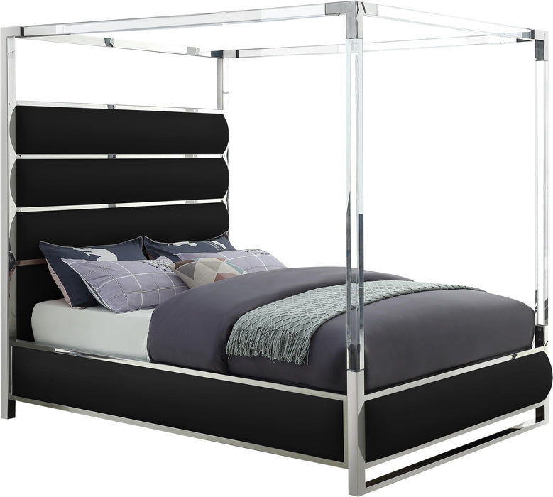 Encore Black Faux Leather Queen Bed (4 Boxes) - Furniture Stars (Chicago, IL)