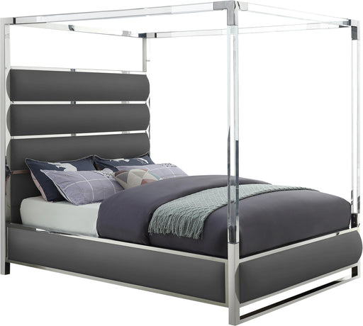 Encore Grey Faux Leather Queen Bed (4 Boxes) - Furniture Stars (Chicago, IL)