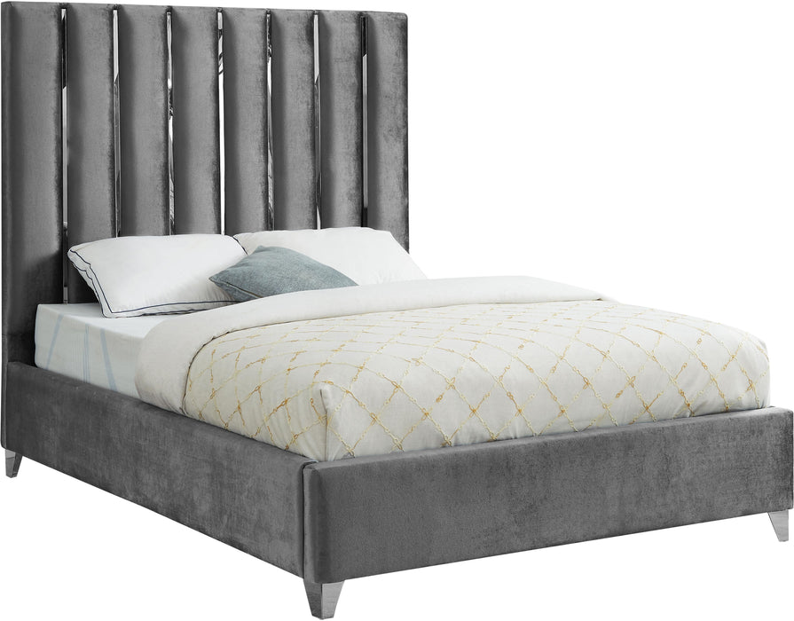 Enzo Grey Velvet King Bed - Furniture Stars (Chicago, IL)