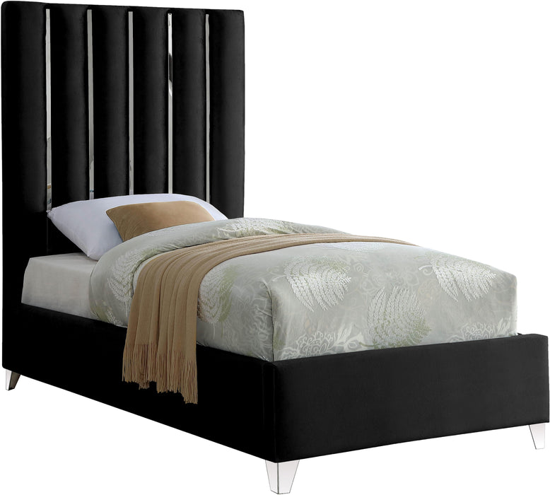 Enzo Black Velvet Twin Bed - Furniture Stars (Chicago, IL)