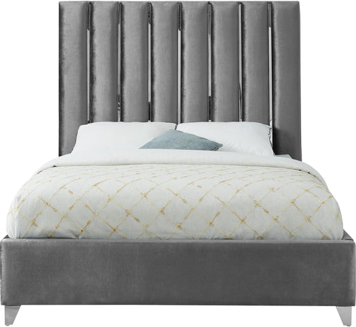 Enzo Grey Velvet Queen Bed - Furniture Stars (Chicago, IL)