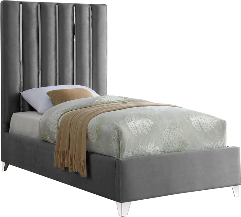 Enzo Grey Velvet Twin Bed - Furniture Stars (Chicago, IL)