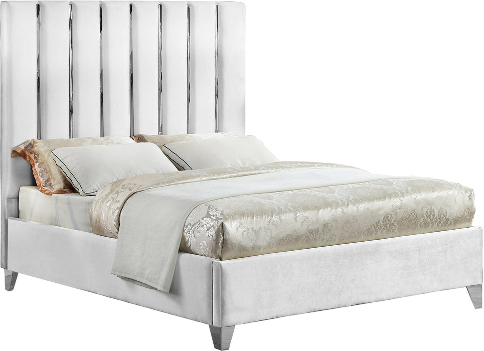 Enzo White Velvet Queen Bed - Furniture Stars (Chicago, IL)
