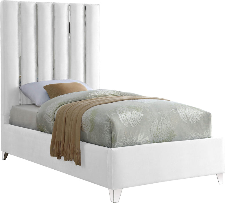 Enzo White Velvet Twin Bed - Furniture Stars (Chicago, IL)
