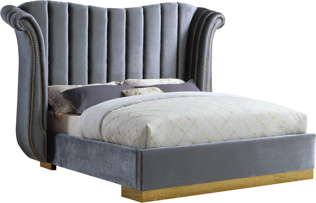Flora Grey Velvet Queen Bed (3 Boxes) - Furniture Stars (Chicago, IL)
