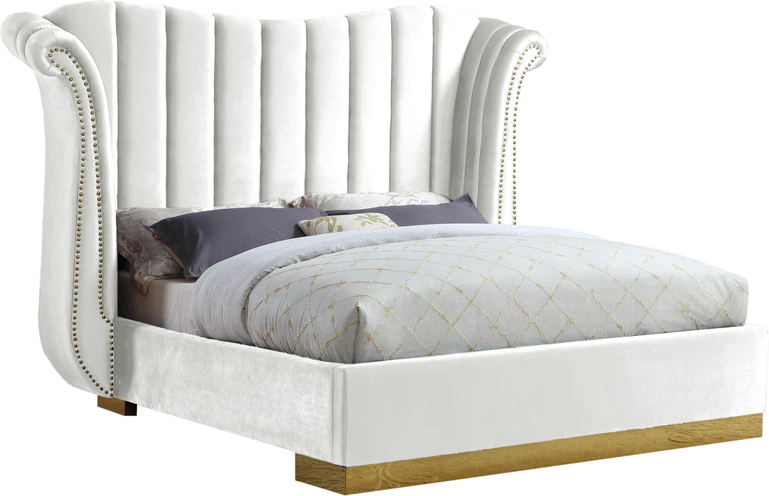 Flora White Velvet Queen Bed (3 Boxes) - Furniture Stars (Chicago, IL)