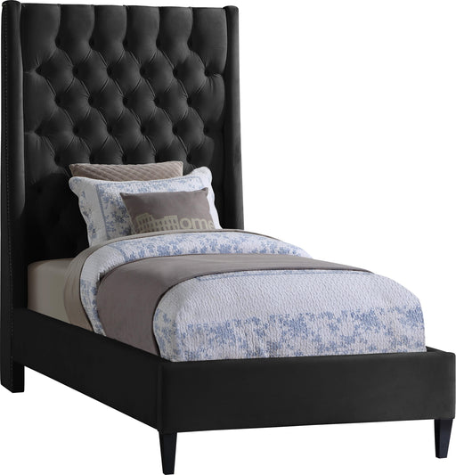 Fritz Black Velvet Twin Bed - Furniture Stars (Chicago, IL)