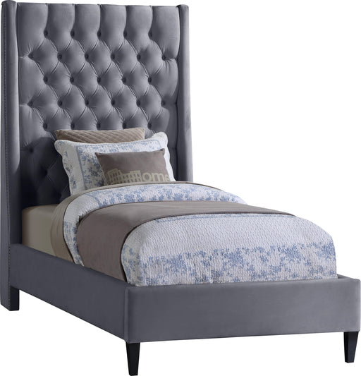 Fritz Grey Velvet Twin Bed - Furniture Stars (Chicago, IL)