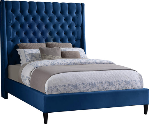Fritz Navy Velvet Queen Bed - Furniture Stars (Chicago, IL)