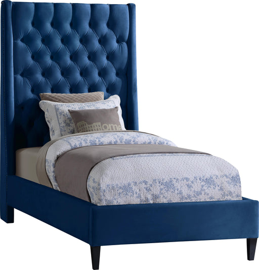 Fritz Navy Velvet Twin Bed - Furniture Stars (Chicago, IL)