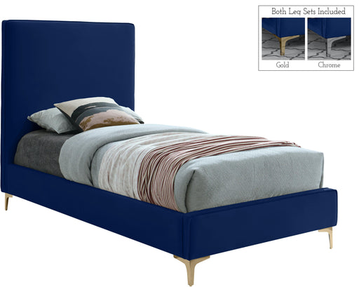 Geri Navy Velvet Twin Bed - Furniture Stars (Chicago, IL)